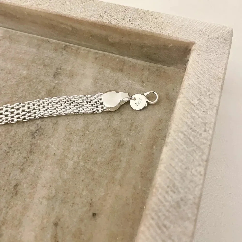 925 Sterling Silver Mesh Bracelet Wide Chunky Thick Bracelet Large Bracelet - Picture 7 of 7